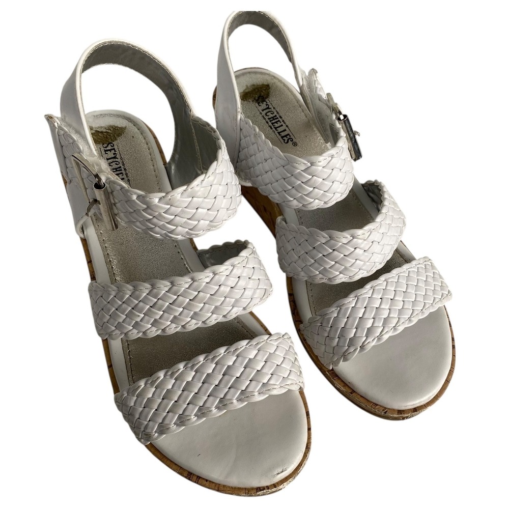 Seychelles‎ White Woven Strap Wedge Sandals Adjustable Buckle Size 3